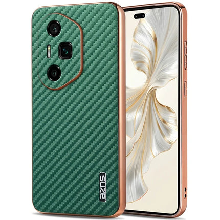 AZNS For Honor 300 Ultra Case Electroplating Carbon Fiber Texture PU + TPU Phone Cover - Green