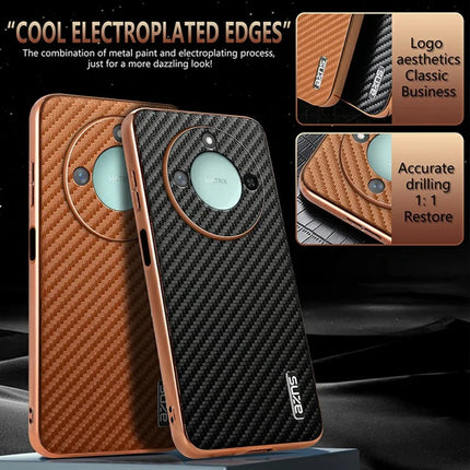AZNS For Honor X60 5G Case Electroplating Carbon Fiber Texture PU + TPU Phone Cover