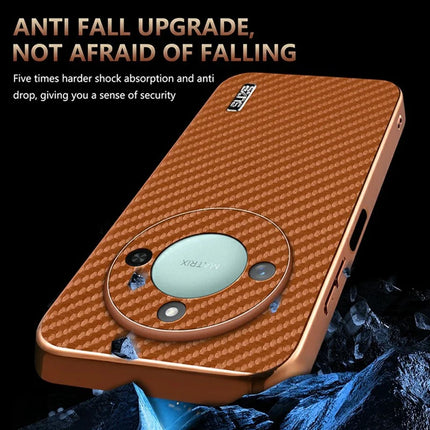 AZNS For Honor X60 5G Case Electroplating Carbon Fiber Texture PU + TPU Phone Cover