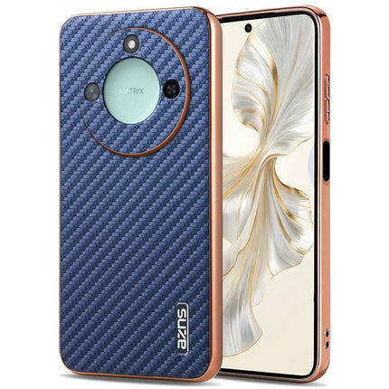 AZNS For Honor X60 5G Case Electroplating Carbon Fiber Texture PU + TPU Phone Cover - Blue