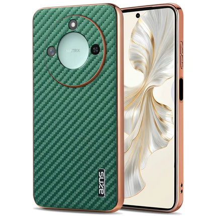 AZNS For Honor X60 5G Case Electroplating Carbon Fiber Texture PU + TPU Phone Cover - Green