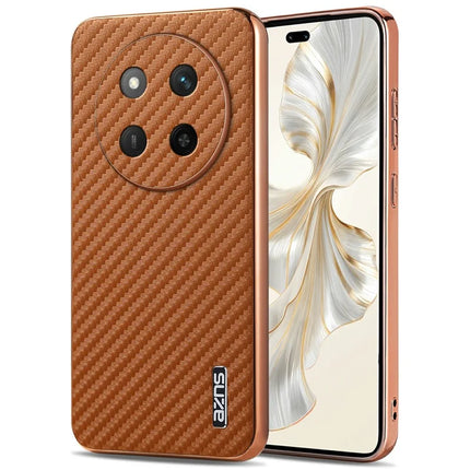 AZNS For Honor X60 Pro 5G Case Electroplating Carbon Fiber Texture PU + TPU Phone Cover - Brown
