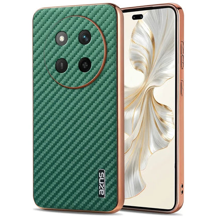 AZNS For Honor X60 Pro 5G Case Electroplating Carbon Fiber Texture PU + TPU Phone Cover - Green