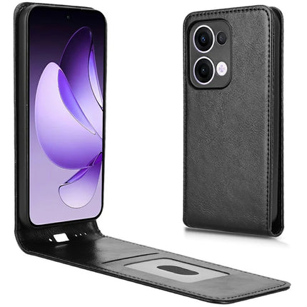 For Oppo Reno13 5G (Global) Case with Card Slot Magnetic Vertical Flip Leather Phone Cover - Black