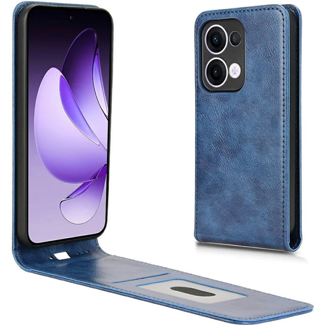 For Oppo Reno13 5G (Global) Case with Card Slot Magnetic Vertical Flip Leather Phone Cover - Dark Blue