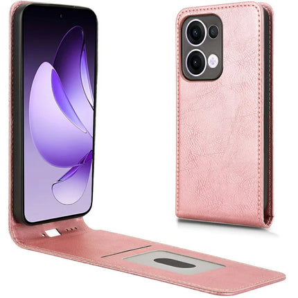 For Oppo Reno13 5G (Global) Case with Card Slot Magnetic Vertical Flip Leather Phone Cover - Rose Gold