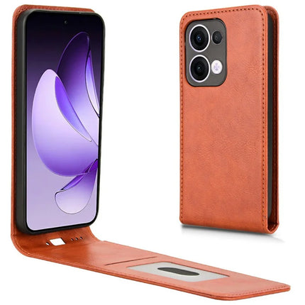 For Oppo Reno13 5G (Global) Case with Card Slot Magnetic Vertical Flip Leather Phone Cover - Orange