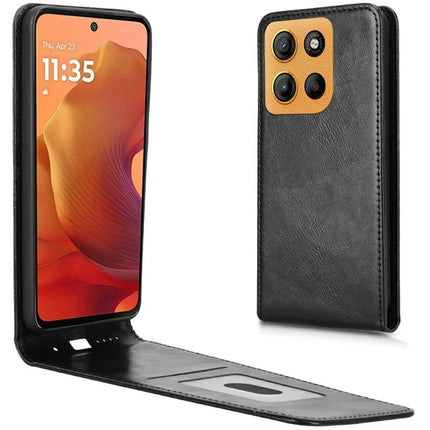 For Motorola Moto G15 Power 4G  /  G15 4G Case with Card Slot Magnetic Vertical Flip Leather Phone Cover - Black