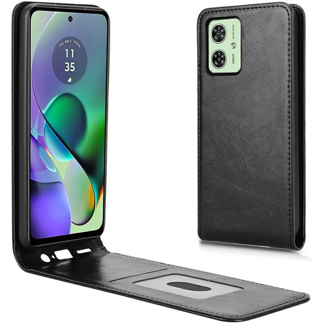Leather Case For Motorola Moto G54 5G  /  G54 Power 5G  /  G64 5G  /  G64y 5G Magnetic Vertical Flip Phone Cover with Card Slot - Black