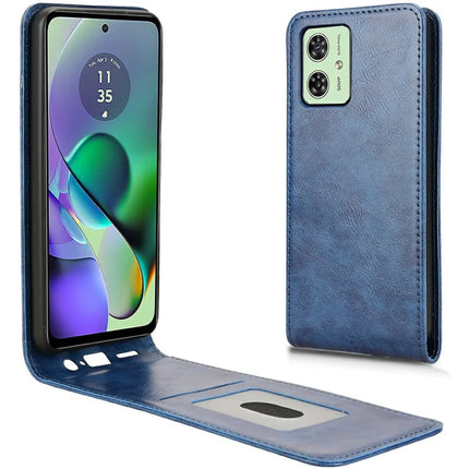 Leather Case For Motorola Moto G54 5G  /  G54 Power 5G  /  G64 5G  /  G64y 5G Magnetic Vertical Flip Phone Cover with Card Slot - Dark Blue