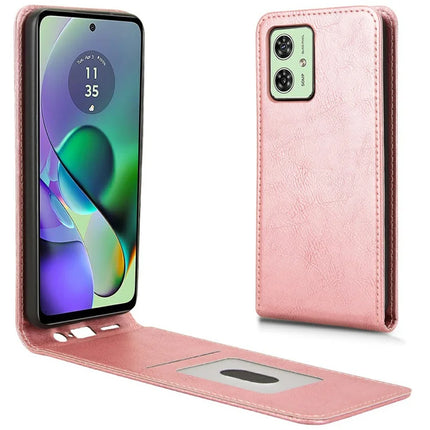 Leather Case For Motorola Moto G54 5G  /  G54 Power 5G  /  G64 5G  /  G64y 5G Magnetic Vertical Flip Phone Cover with Card Slot - Rose Gold