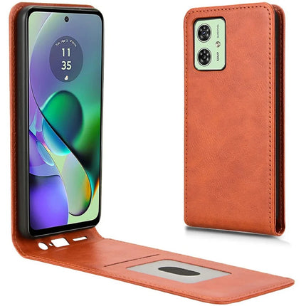 Leather Case For Motorola Moto G54 5G  /  G54 Power 5G  /  G64 5G  /  G64y 5G Magnetic Vertical Flip Phone Cover with Card Slot - Orange