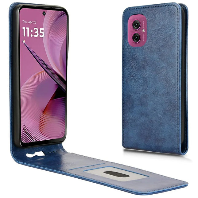 For Motorola Moto G55 5G Case with Card Slot Magnetic Vertical Flip Leather Phone Cover - Dark Blue