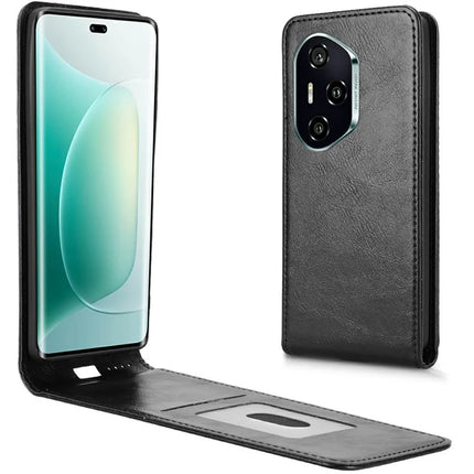 For Honor 300 Pro Case with Card Slot Magnetic Vertical Flip Leather Phone Cover - Black