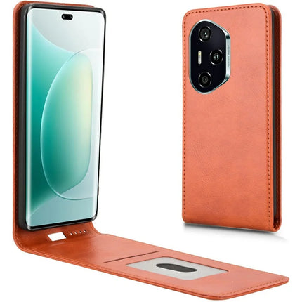 For Honor 300 Pro Case with Card Slot Magnetic Vertical Flip Leather Phone Cover - Orange
