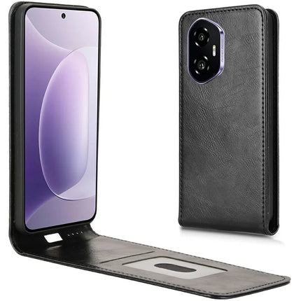 For Honor 300 Case with Card Slot Magnetic Vertical Flip Leather Phone Cover - Black