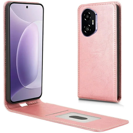 For Honor 300 Case with Card Slot Magnetic Vertical Flip Leather Phone Cover - Rose Gold