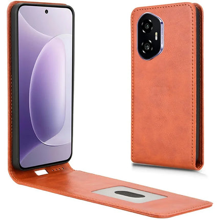 For Honor 300 Case with Card Slot Magnetic Vertical Flip Leather Phone Cover - Orange