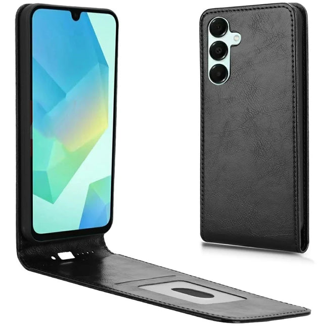 For Samsung Galaxy A16 5G  /  4G Case with Card Slot Magnetic Vertical Flip Leather Phone Cover - Black