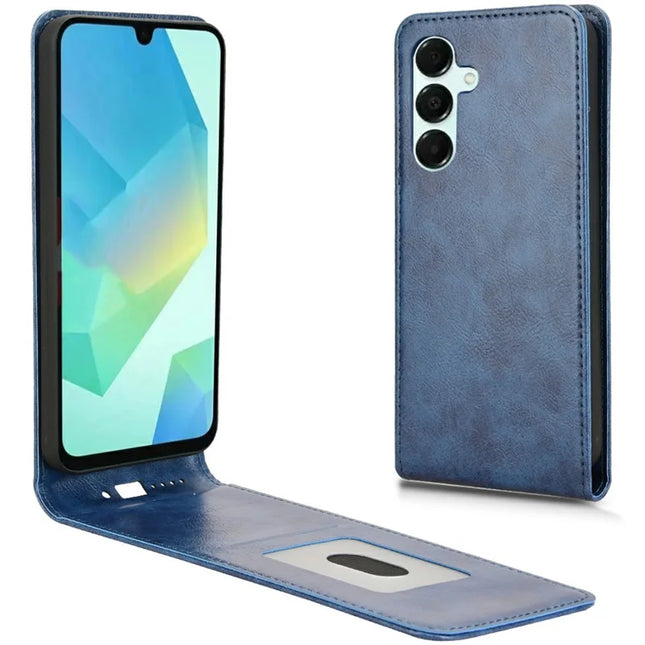 For Samsung Galaxy A16 5G  /  4G Case with Card Slot Magnetic Vertical Flip Leather Phone Cover - Dark Blue