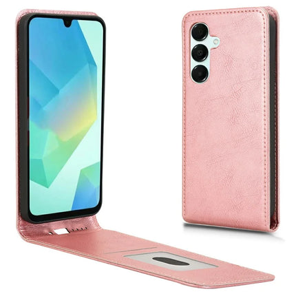 For Samsung Galaxy A16 5G  /  4G Case with Card Slot Magnetic Vertical Flip Leather Phone Cover - Rose Gold