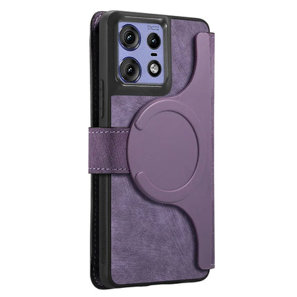 For Motorola Edge 50 Pro 5G Case CASENEO Detachable Magnetic RFID Block Leather Phone Wallet Cover - Purple