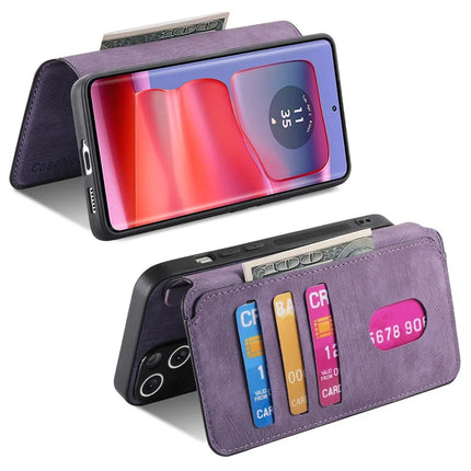 For Motorola Edge 50 Pro 5G Case CASENEO Detachable Magnetic RFID Block Leather Phone Wallet Cover - Purple