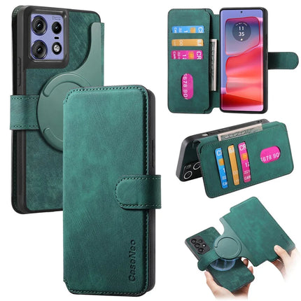 For Motorola Edge 50 Pro 5G Case CASENEO Detachable Magnetic RFID Block Leather Phone Wallet Cover - Green