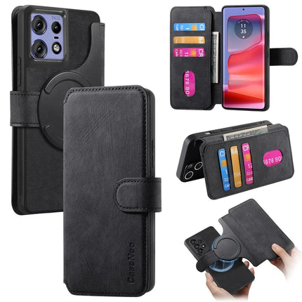 For Motorola Edge 50 Pro 5G Case CASENEO Detachable Magnetic RFID Block Leather Phone Wallet Cover - Black
