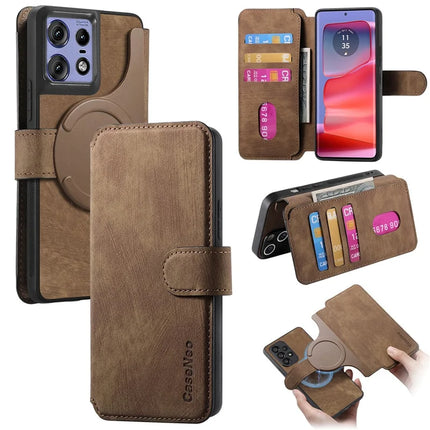 For Motorola Edge 50 Pro 5G Case CASENEO Detachable Magnetic RFID Block Leather Phone Wallet Cover - Brown