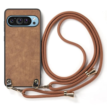For Google Pixel 9 Retro Leather Phone Back Cover with Adjustable Strap