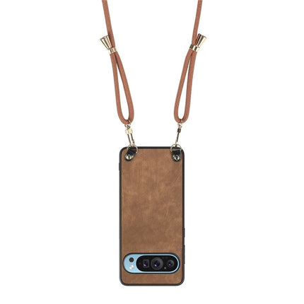 For Google Pixel 9 Retro Leather Phone Back Cover with Adjustable Strap