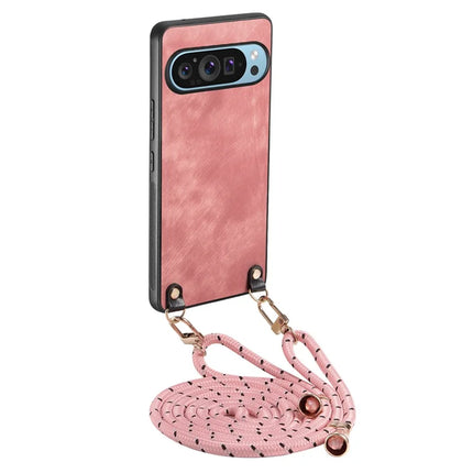 For Google Pixel 9 Retro Leather Phone Back Cover with Adjustable Strap - Pink