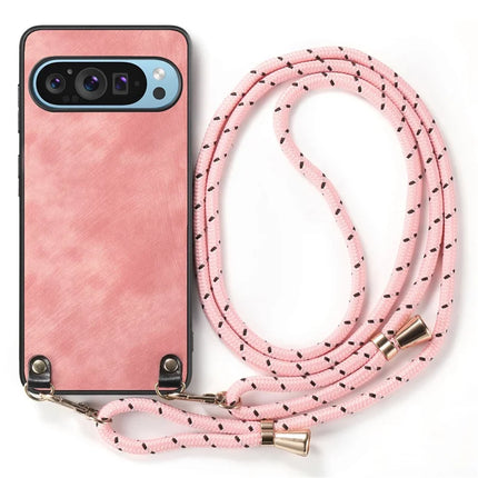 For Google Pixel 9 Retro Leather Phone Back Cover with Adjustable Strap