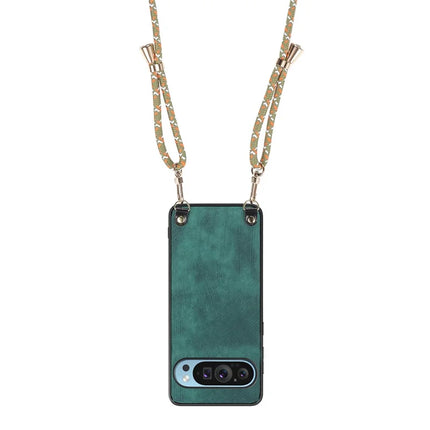 For Google Pixel 9 Retro Leather Phone Back Cover with Adjustable Strap