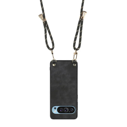 For Google Pixel 9 Retro Leather Phone Back Cover with Adjustable Strap