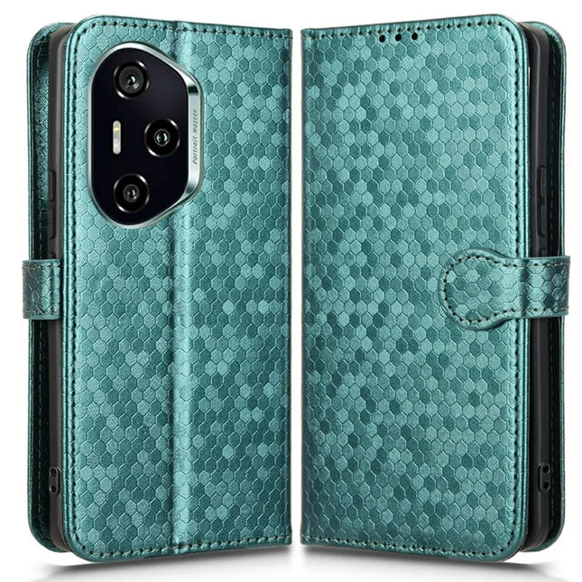 For Honor 300 Pro Wallet Case Dot Pattern Imprint PU Leather Phone Cover - Green