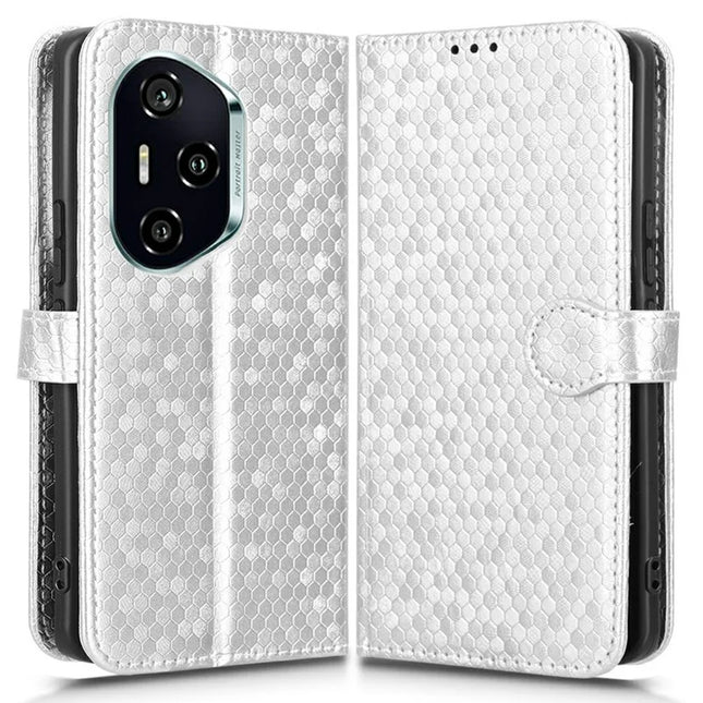 For Honor 300 Pro Wallet Case Dot Pattern Imprint PU Leather Phone Cover - Silver