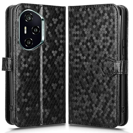 For Honor 300 Pro Wallet Case Dot Pattern Imprint PU Leather Phone Cover - Black