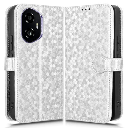 For Honor 300 Wallet Case Dot Pattern Imprint PU Leather Phone Cover - Silver