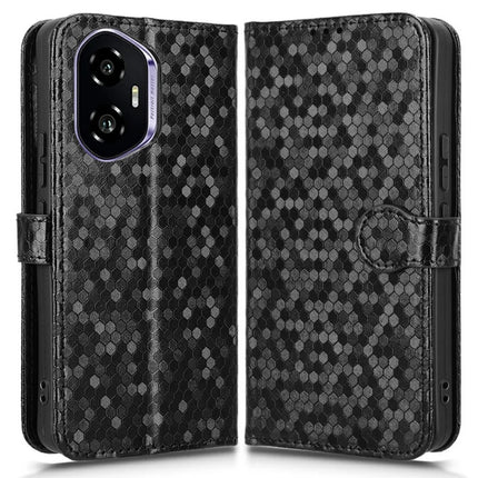 For Honor 300 Wallet Case Dot Pattern Imprint PU Leather Phone Cover - Black