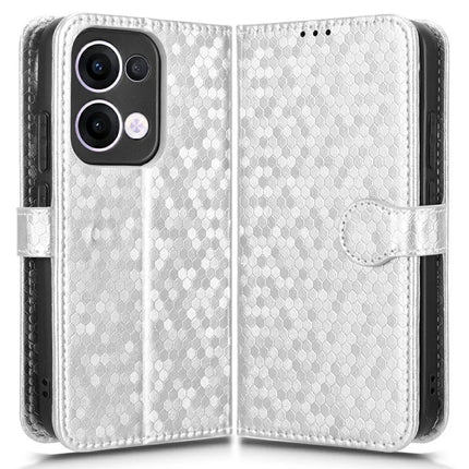 For Oppo Reno13 5G (Global) Wallet Case Dot Pattern Imprint PU Leather Phone Cover - Silver