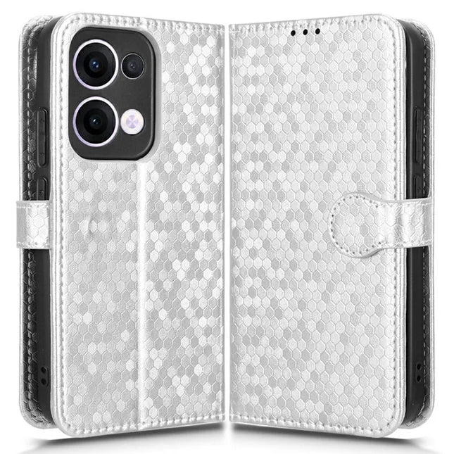 For Oppo Reno13 5G (Global) Wallet Case Dot Pattern Imprint PU Leather Phone Cover - Silver