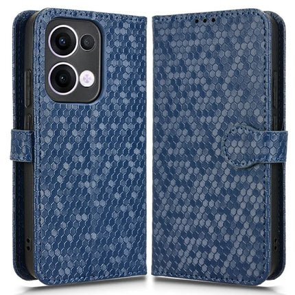 For Oppo Reno13 5G (Global) Wallet Case Dot Pattern Imprint PU Leather Phone Cover - Dark Blue