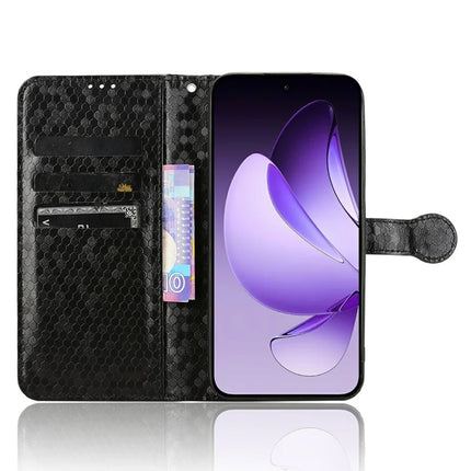 For Oppo Reno13 5G (Global) Wallet Case Dot Pattern Imprint PU Leather Phone Cover