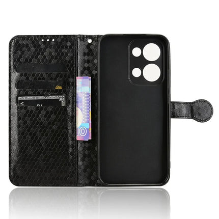 For Oppo Reno13 5G (Global) Wallet Case Dot Pattern Imprint PU Leather Phone Cover