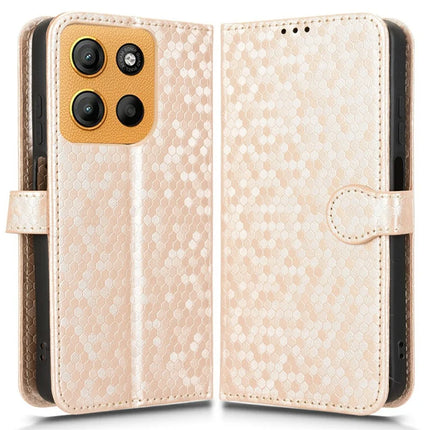 For Motorola Moto G15 4G / G15 Power 4G Wallet Case Dot Pattern Imprint PU Leather Phone Cover - Rose Gold
