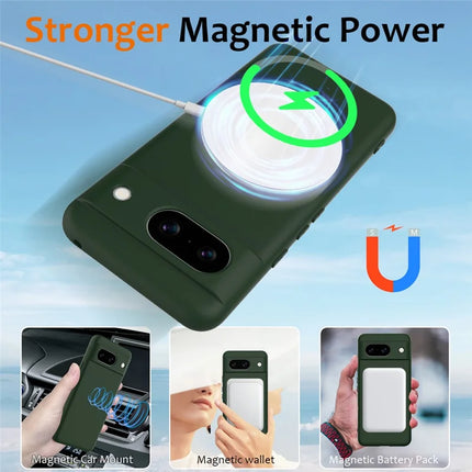 For Google Pixel 8a Case Compatible with MagSafe Liquid Silicone Phone Cover with Lanyard