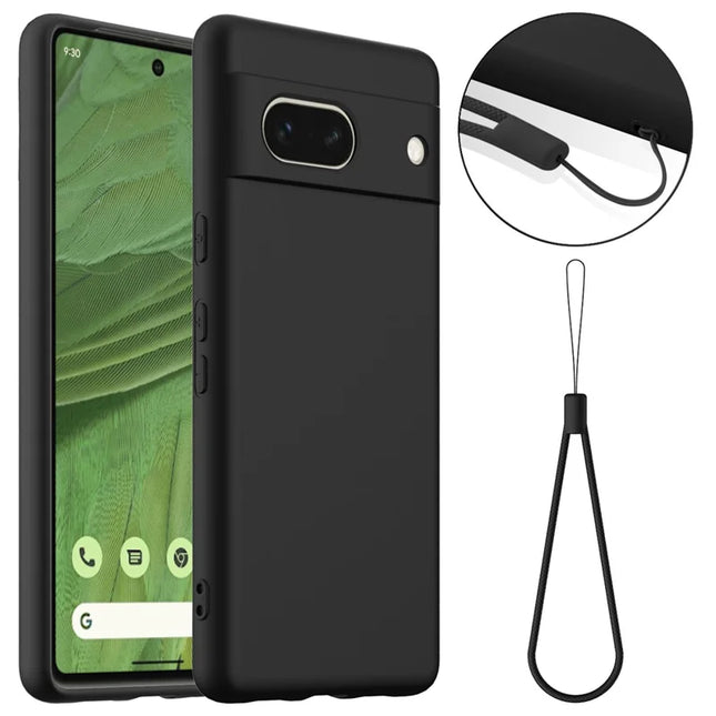 For Google Pixel 7a Case Compatible with MagSafe Liquid Silicone Phone Cover with Lanyard - Black