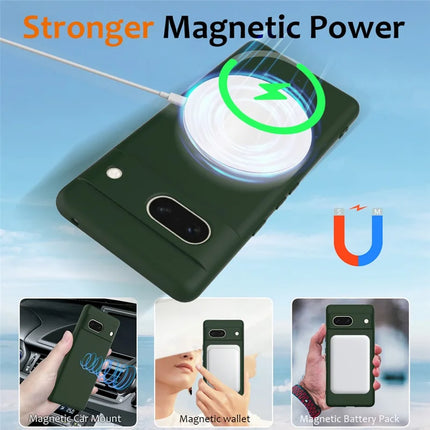 For Google Pixel 7a Case Compatible with MagSafe Liquid Silicone Phone Cover with Lanyard